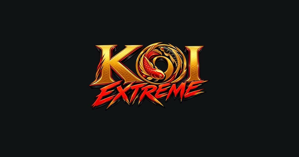 Koi Extreme Casino Main Banner - Golden Koi Jumping from Water with Neon Lights and Jackpot Coins